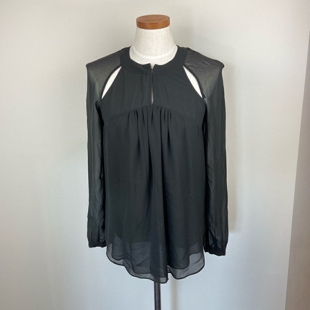 1. State Sheer Keyhole Long Sleeve Blouse